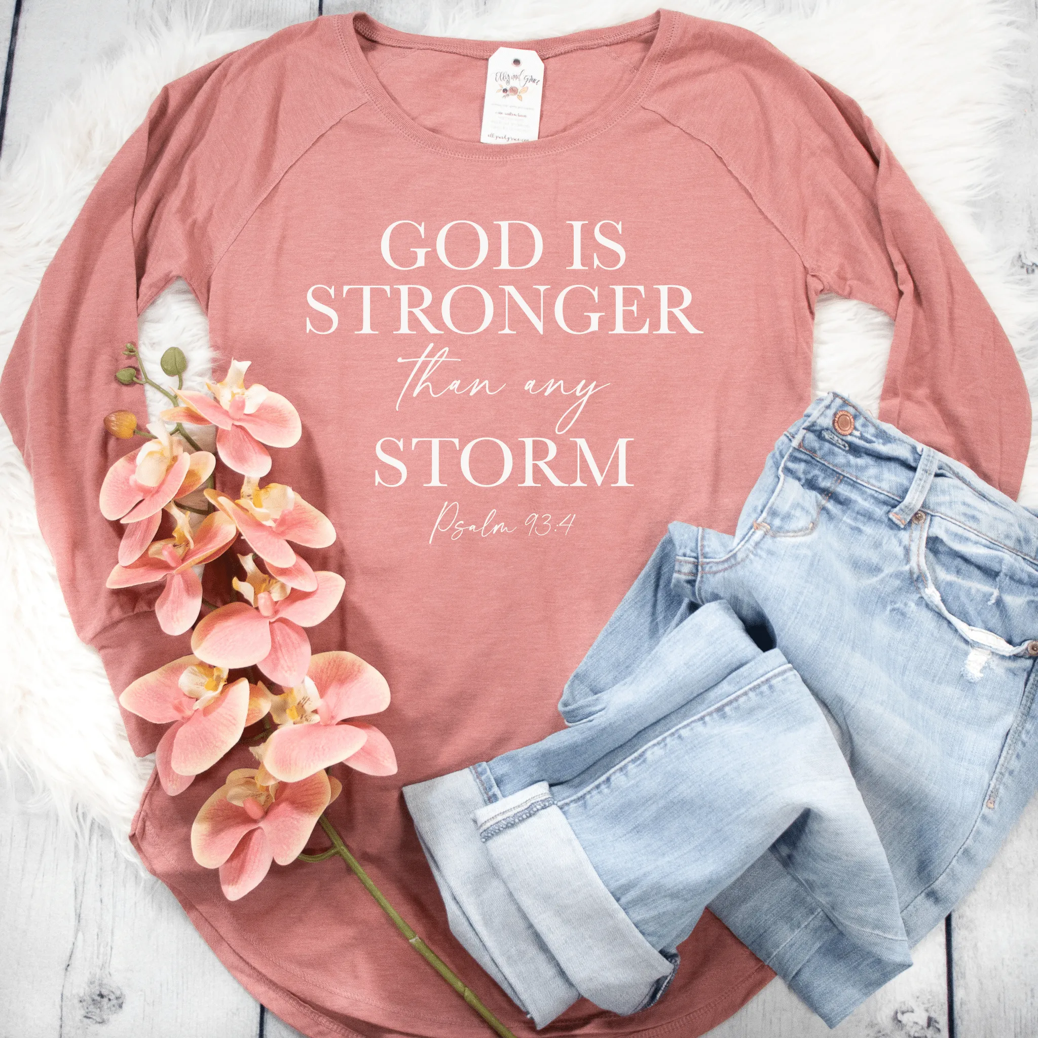 God Is Stronger Than Any Storm Tunic Tee