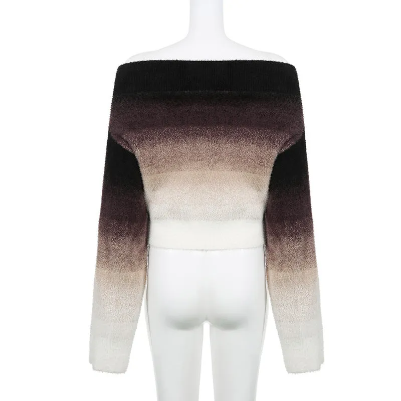 Gradient Off-neck Long-sleeved Woolen Top