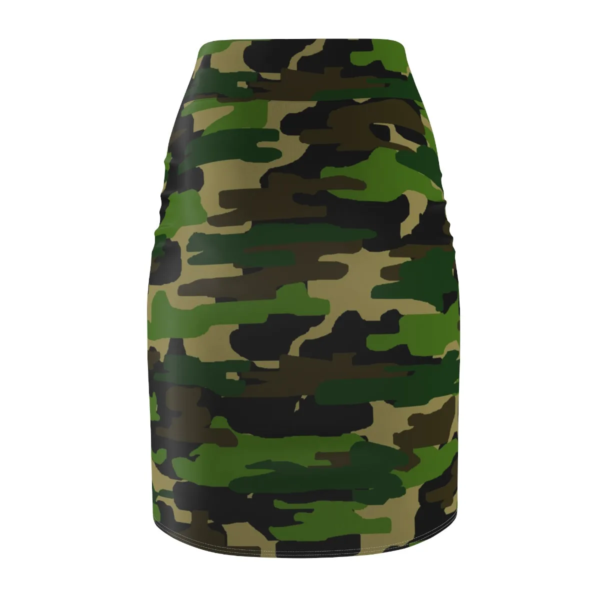 Green Camo Pencil Skirt, Best Camouflage Military Army Print Women's Pencil Skirt-Made in USA (Size XS-2XL)