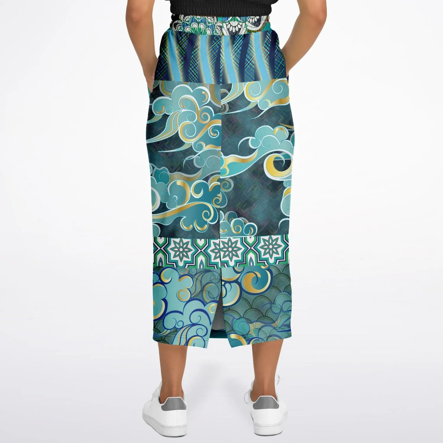 Green Meknes Mosaic Tile Eco-Poly Long Pocket Skirt