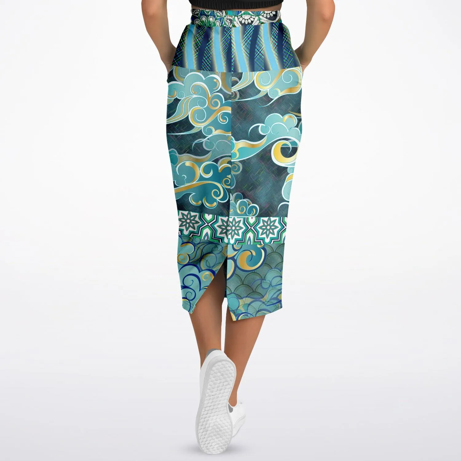 Green Meknes Mosaic Tile Eco-Poly Long Pocket Skirt