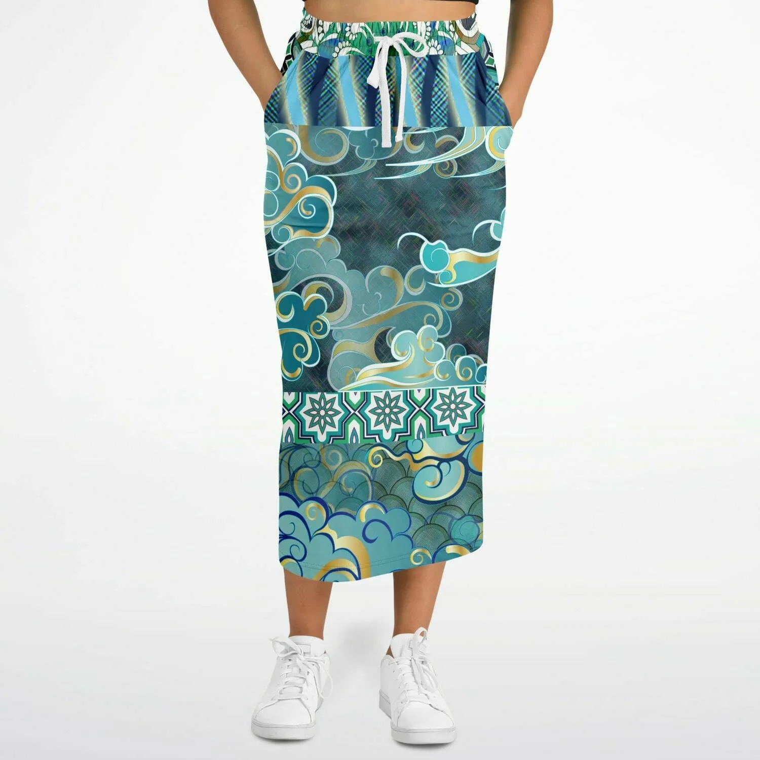 Green Meknes Mosaic Tile Eco-Poly Long Pocket Skirt