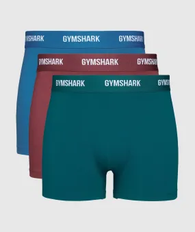 Gymshark Boxers 3 PK - Deep Teal/Core Blue/Washed Burgundy