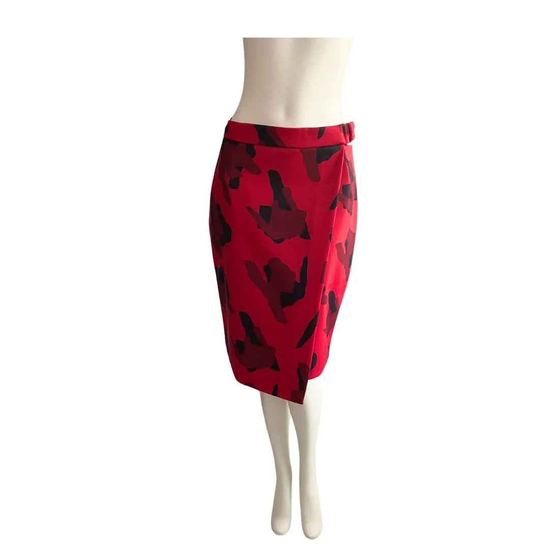 H&M Camouflage Pencil Skirt Red SIZE 14