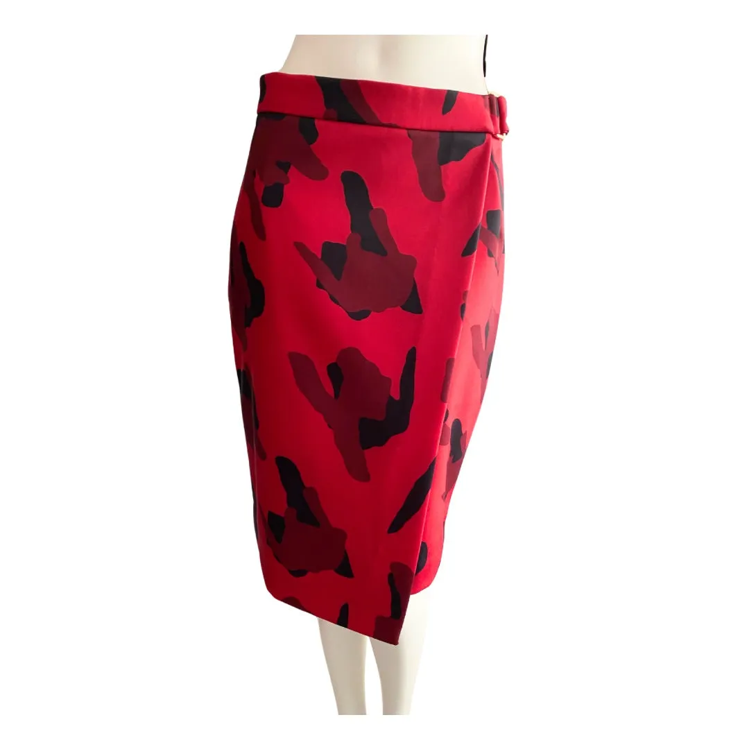 H&M Camouflage Pencil Skirt Red SIZE 14