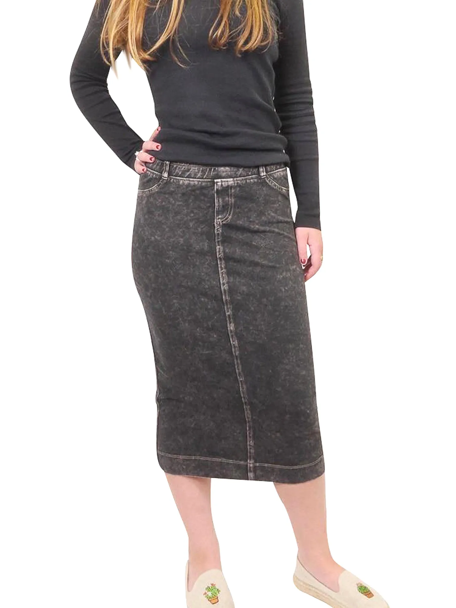 Hard Tail Midi Denim Pencil Skirt MWJ-105