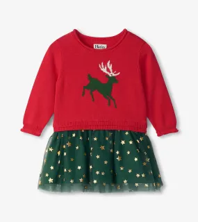 Hatley-Holiday Reindeer Drop Waist Sweater Dress