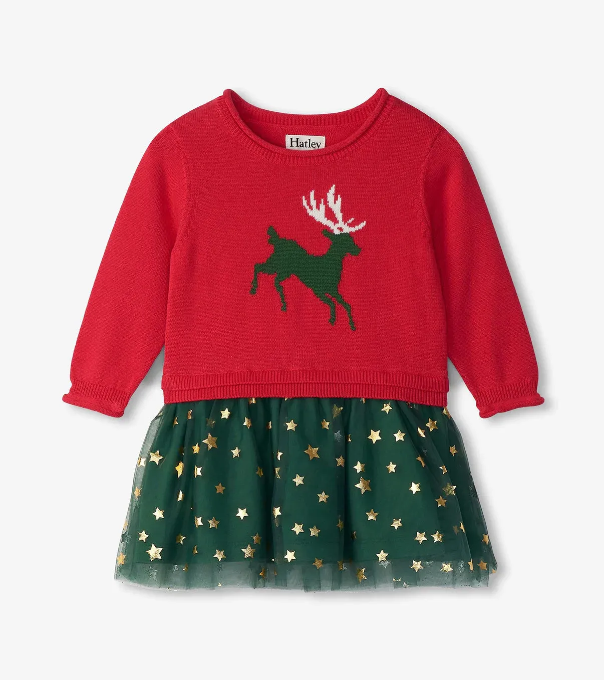 Hatley-Holiday Reindeer Drop Waist Sweater Dress