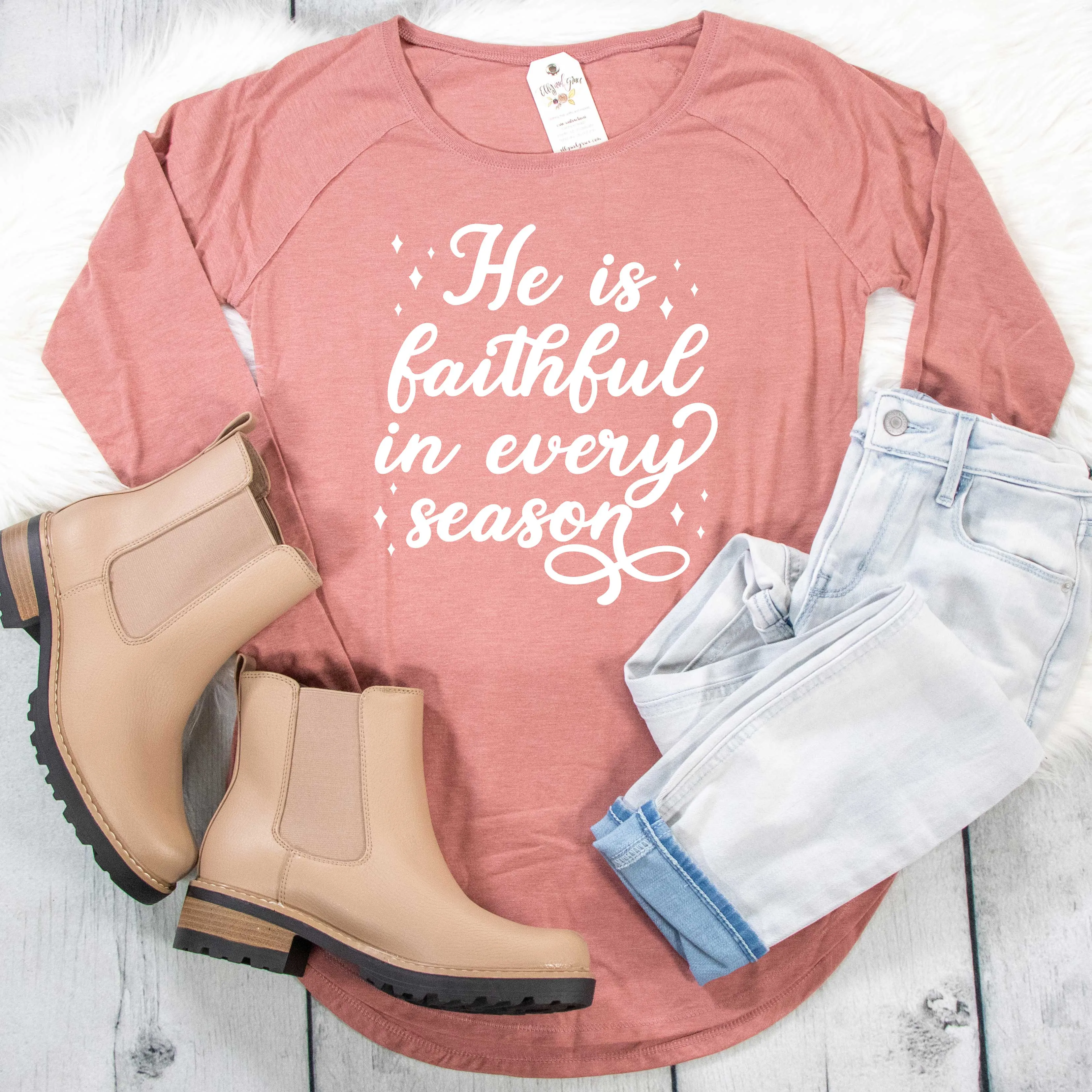 He is Faithful in Every Season Tunic Tee