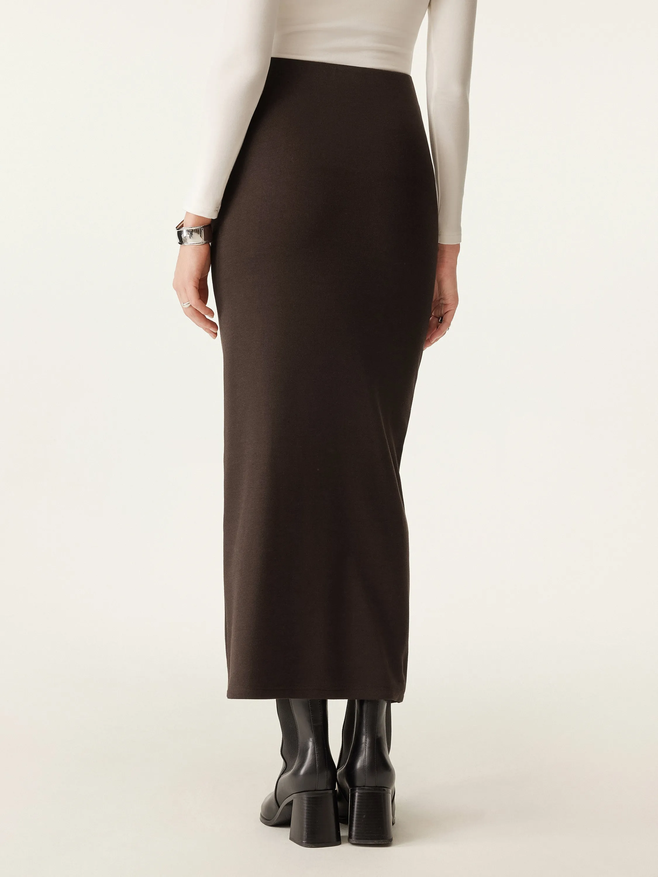 Heat-Tech Ruched Side Pencil Maxi Skirt