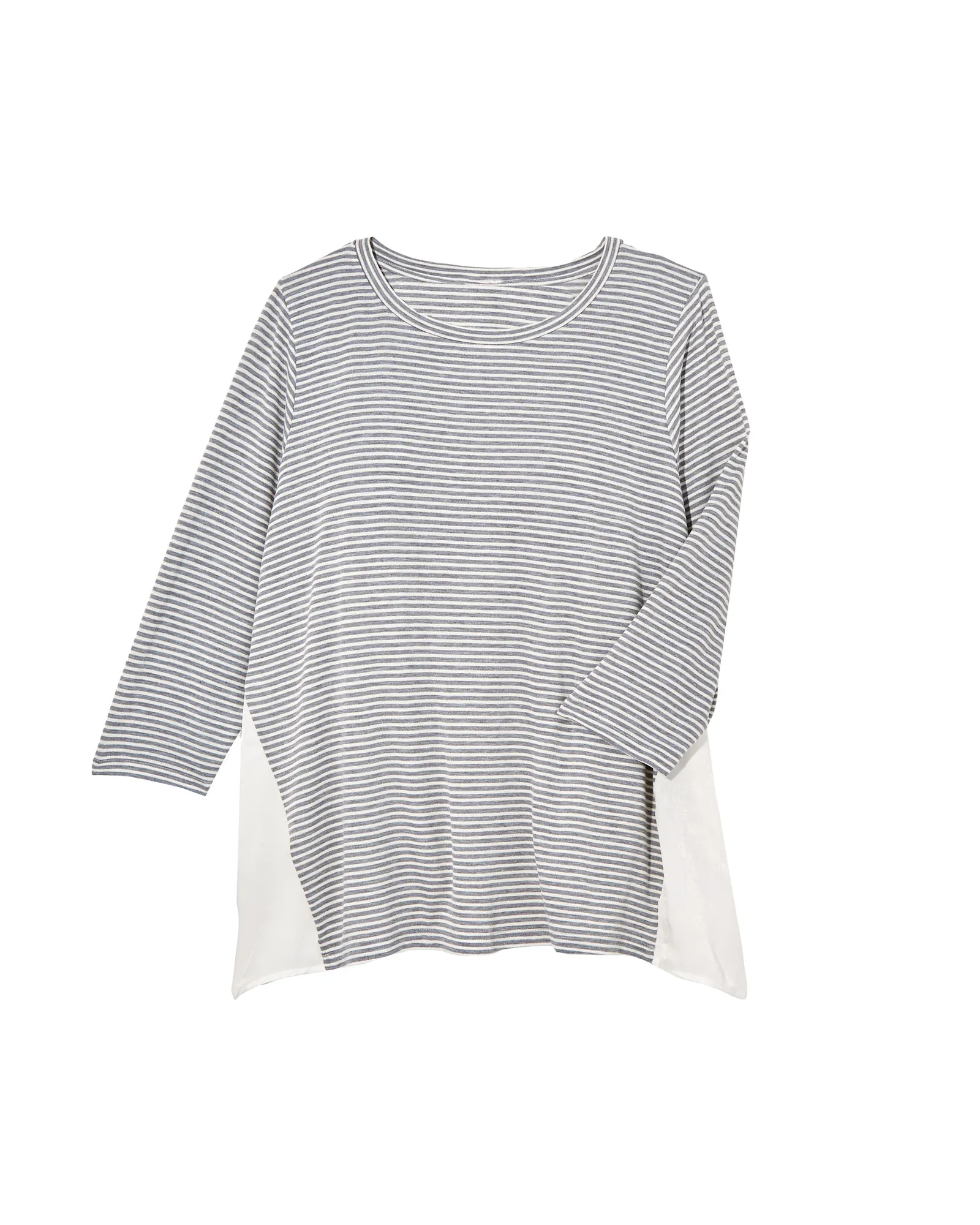 Heather 3/4 Sleeve Tee with Woven Back | Light Grey / White