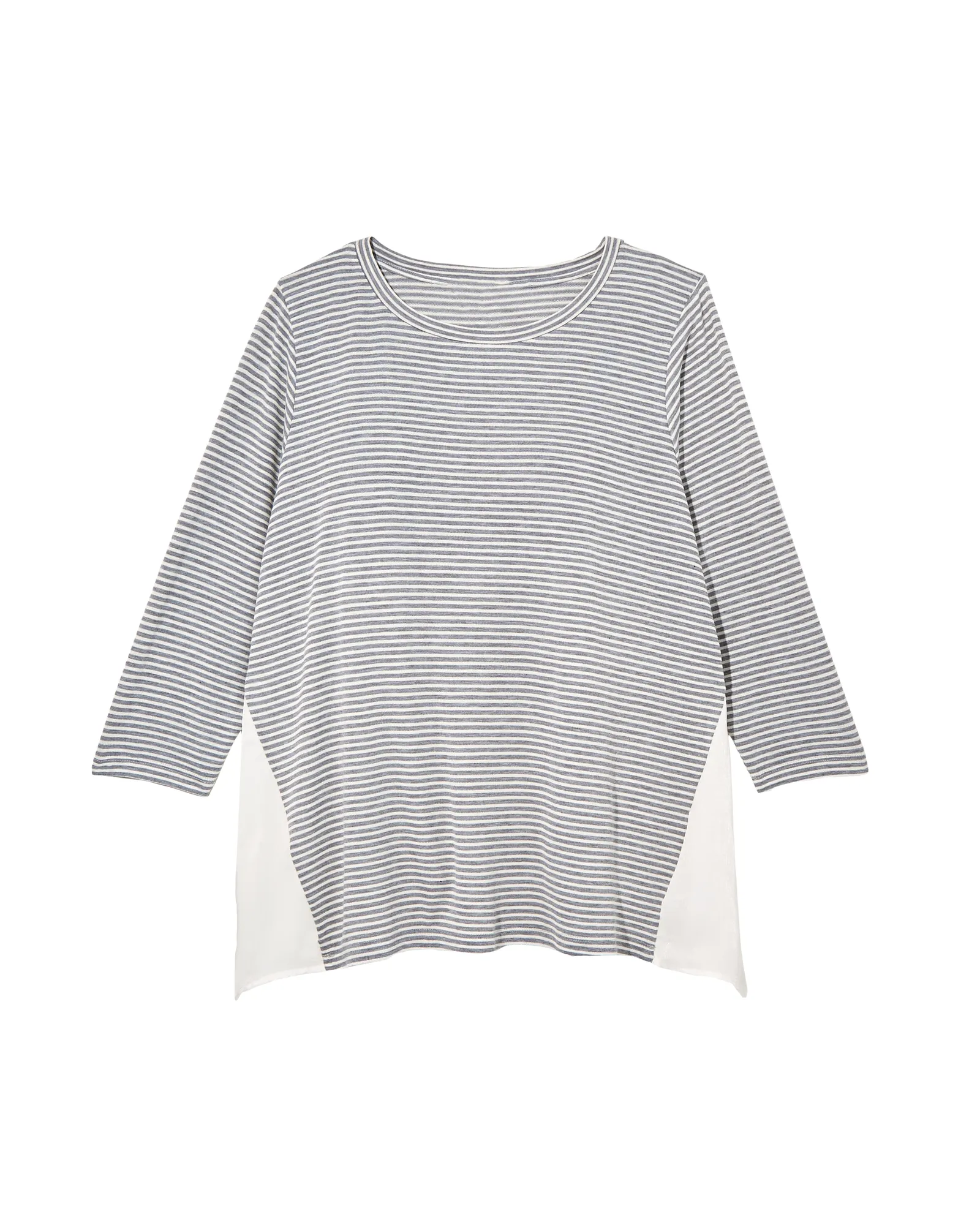 Heather 3/4 Sleeve Tee with Woven Back | Light Grey / White