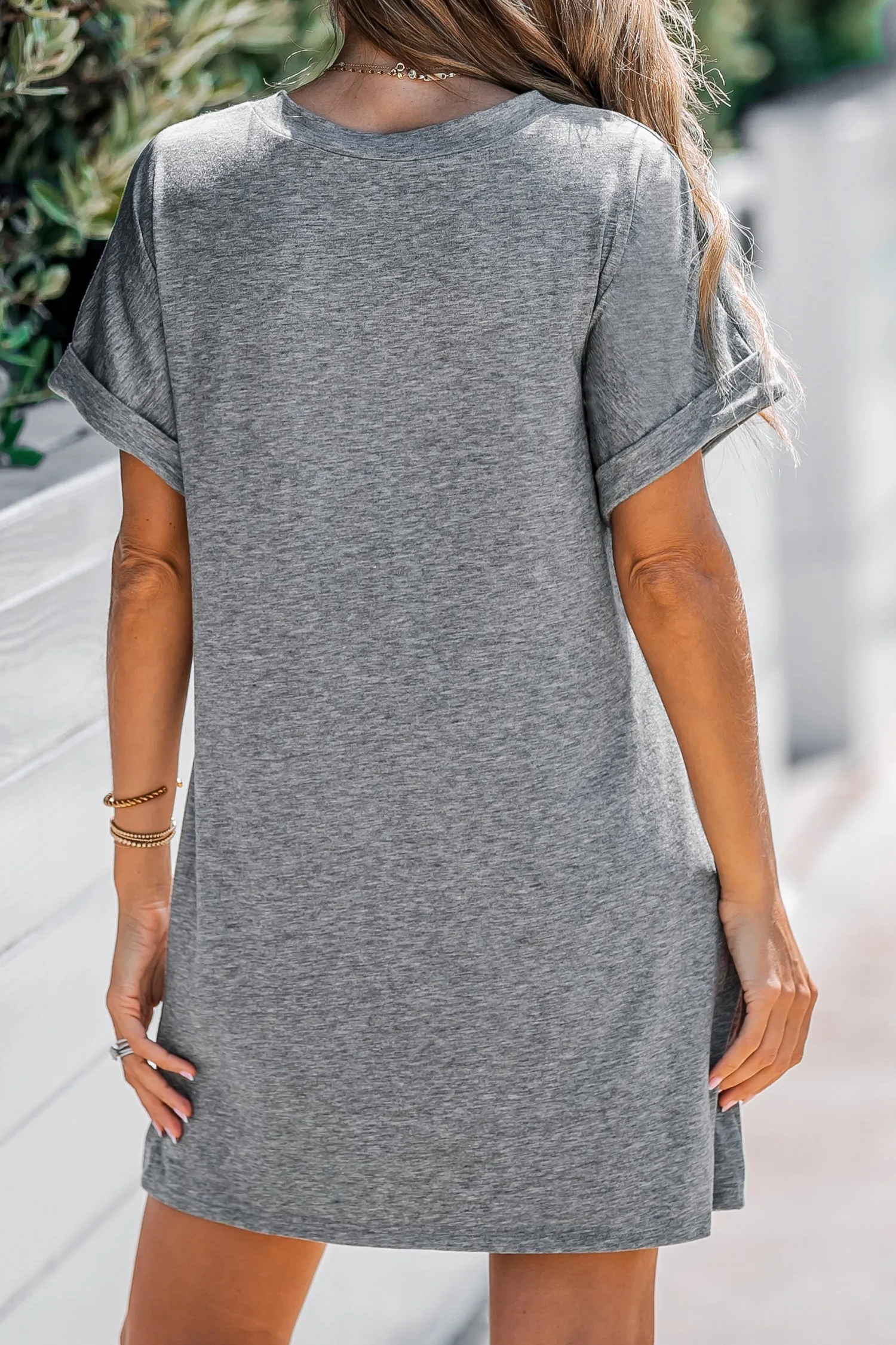 Heathered Knit V-neck T-Shirt Dress