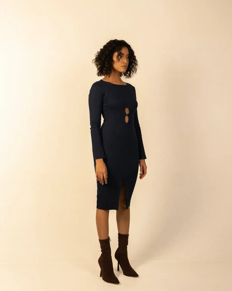 Helena Dress - Cotton Knit Cut Out Dress | Royal Blue