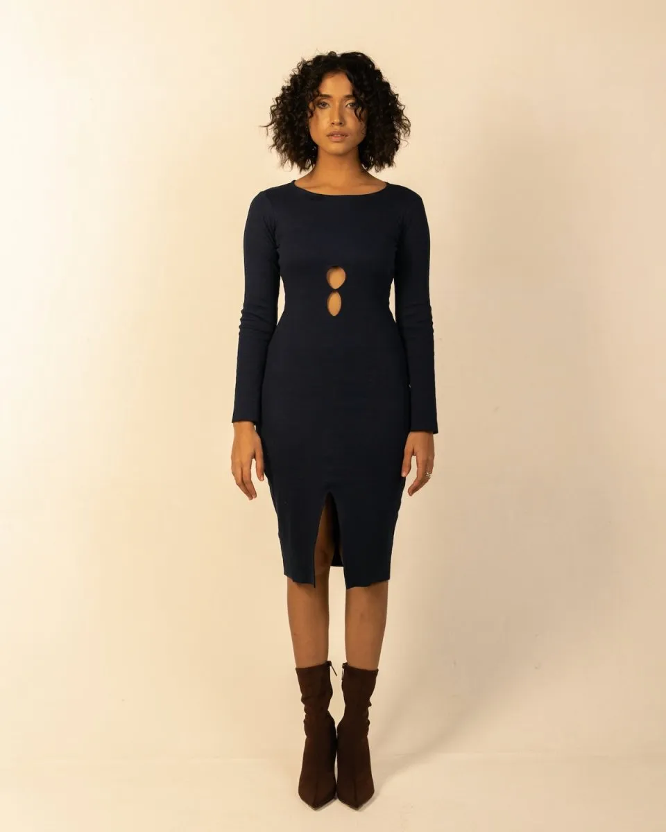 Helena Dress - Cotton Knit Cut Out Dress | Royal Blue