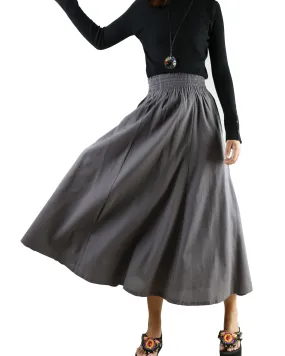 high waist skirt, linen skirt, maxi skirt, elastic waist skirt, long skirt, flared skirt(Q1989)