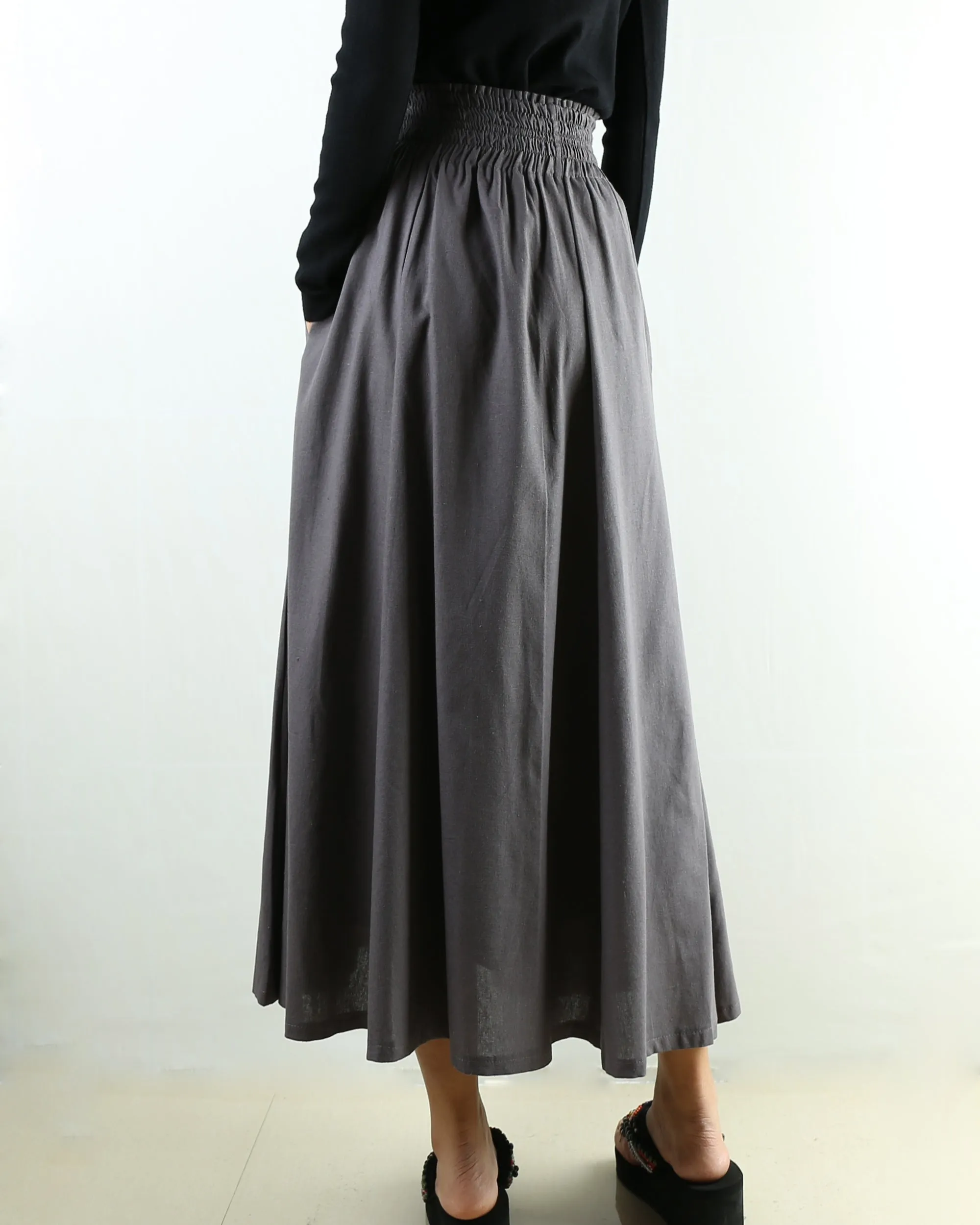 high waist skirt, linen skirt, maxi skirt, elastic waist skirt, long skirt, flared skirt(Q1989)