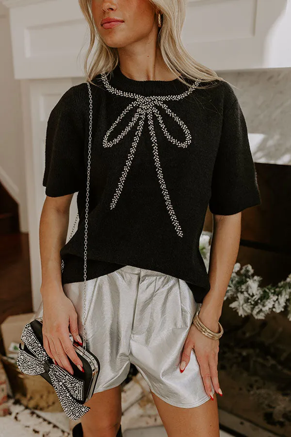 Holiday Fun Embellished Knit Top in Black