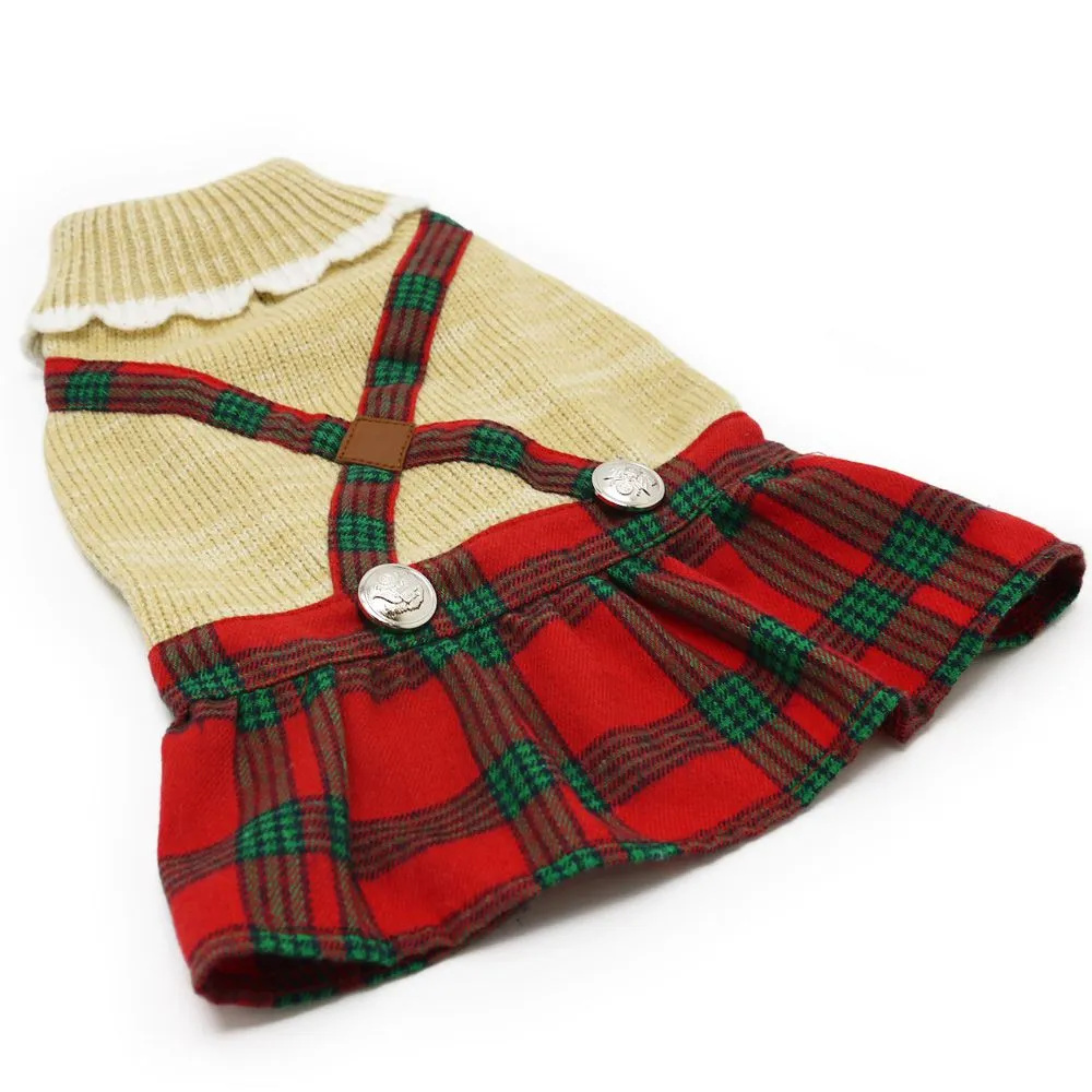 Holiday Plaid Dog Sweater Dress