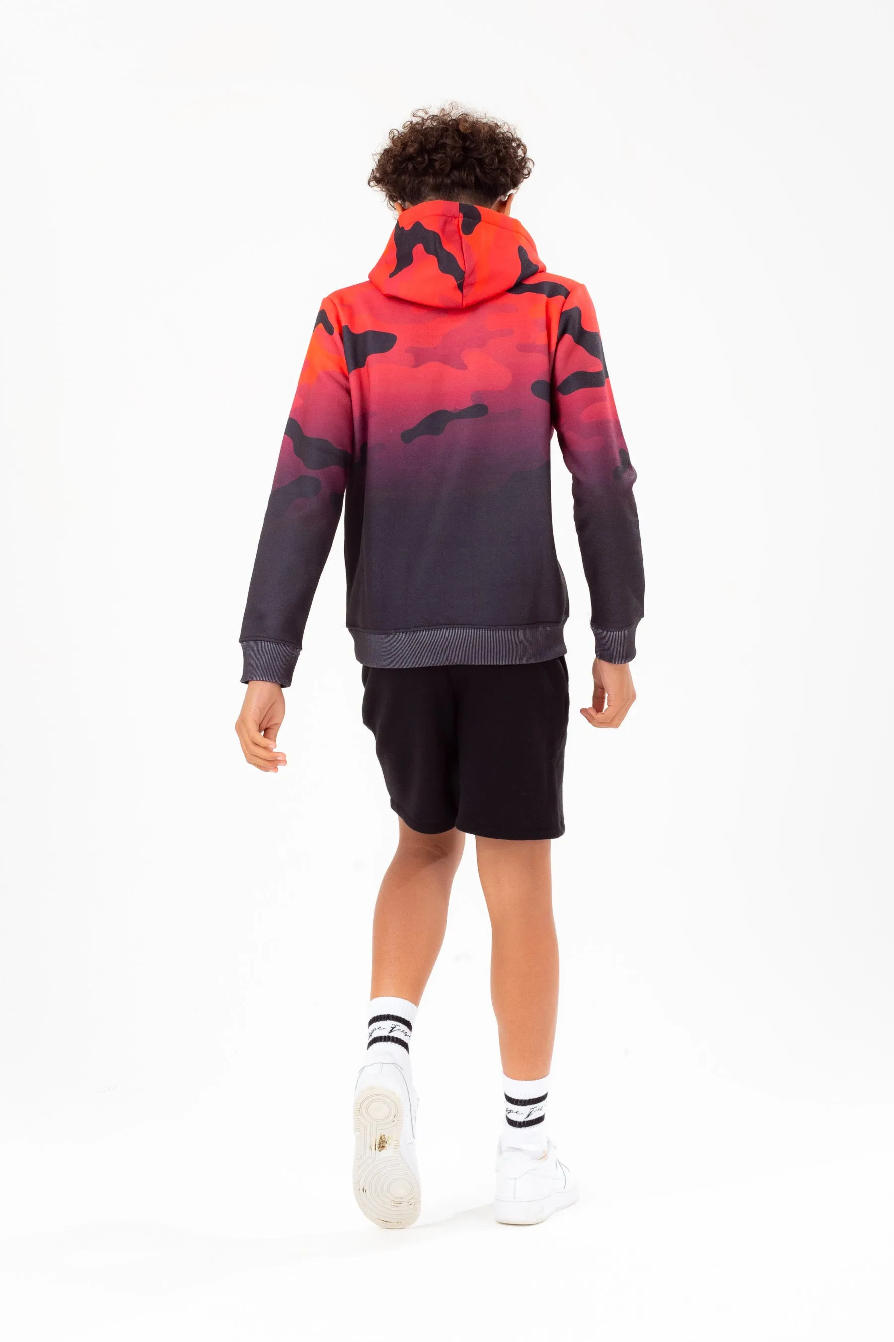 Hype Boys Black Red Camo Fade Script Hoodie