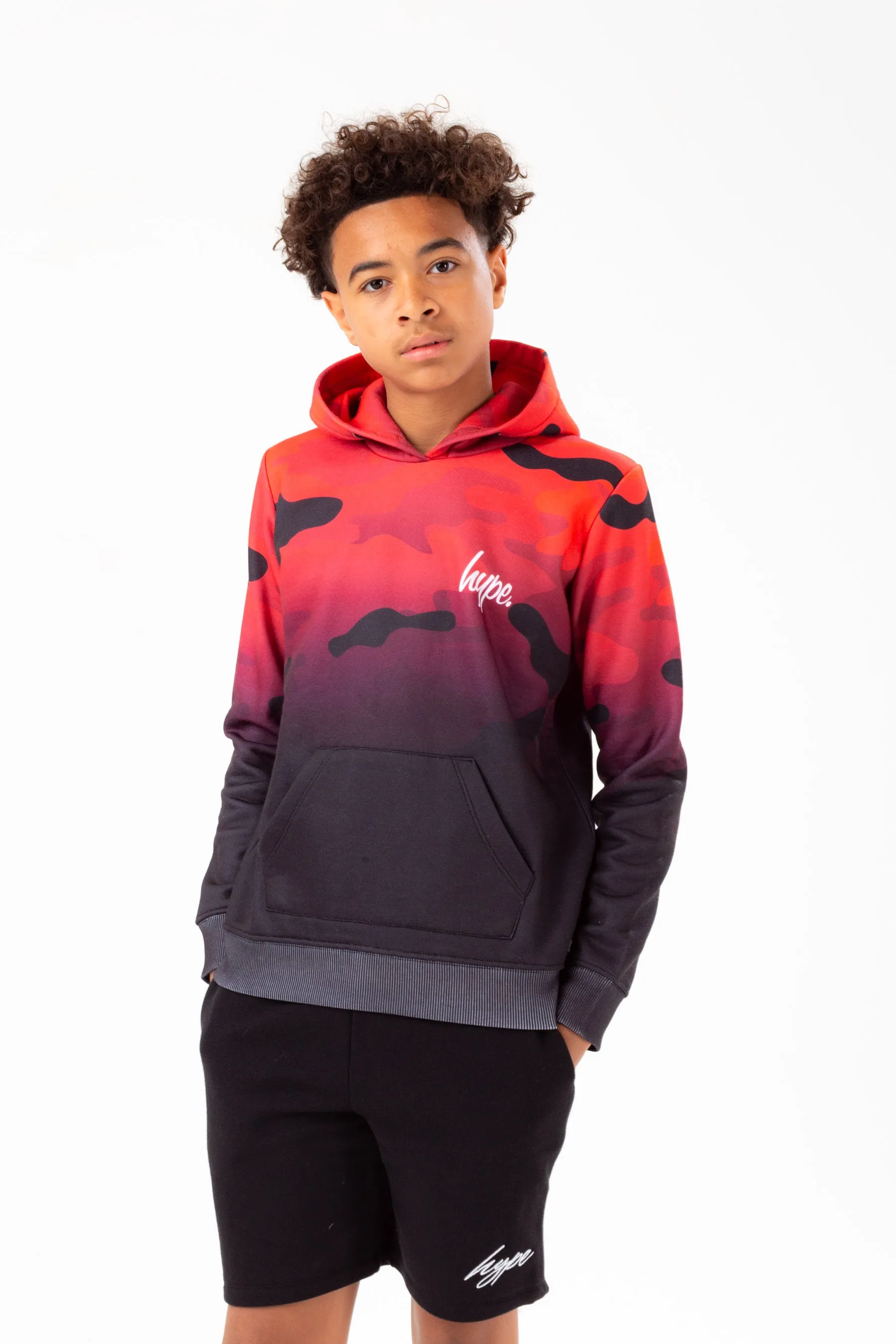 Hype Boys Black Red Camo Fade Script Hoodie