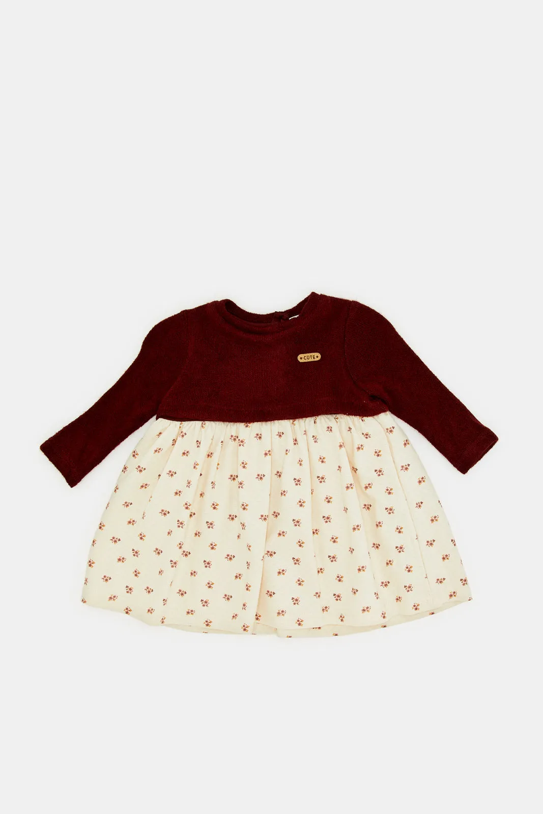 Infant Girls Burgundy Printed Sweater Dress