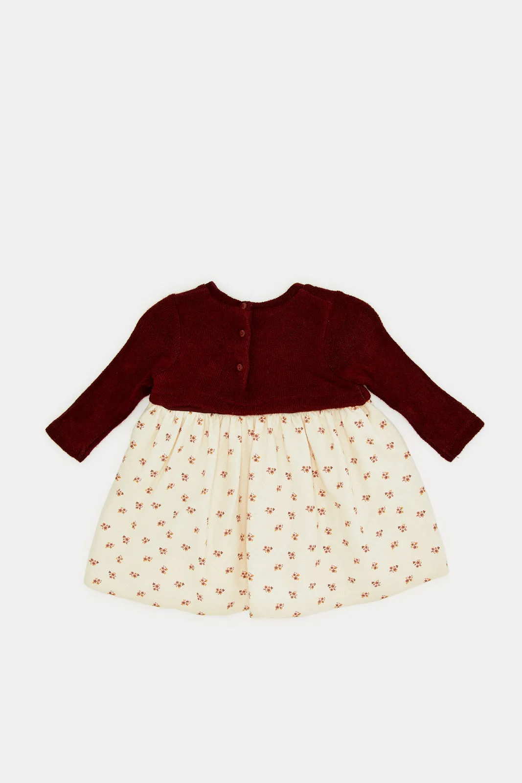 Infant Girls Burgundy Printed Sweater Dress