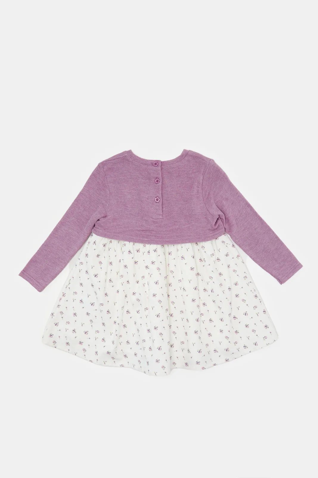 Infant Girls Purple And White Floral Sweater Dress