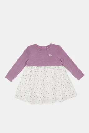 Infant Girls Purple And White Floral Sweater Dress