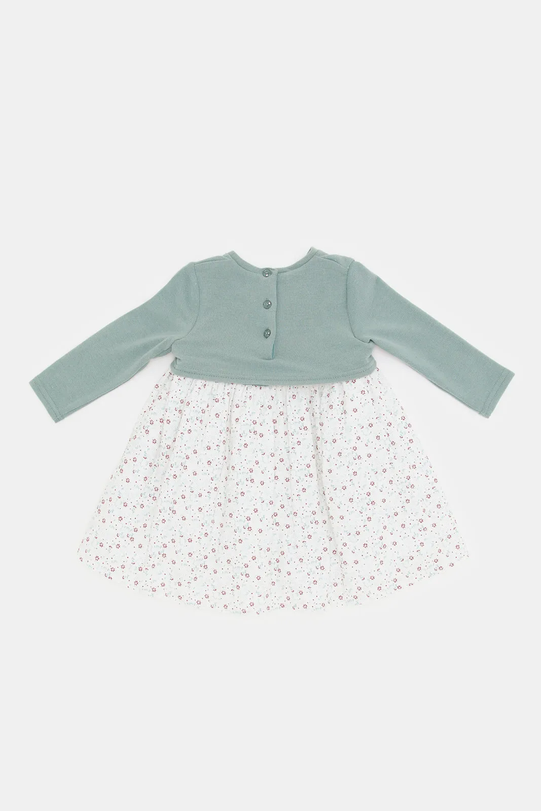 Infant Girls Teal And White Floral Print Sweater Dress