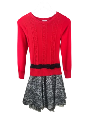 Iris & Ivy, Girls' Sweater/Lace Dress, Red/Black, Size 12