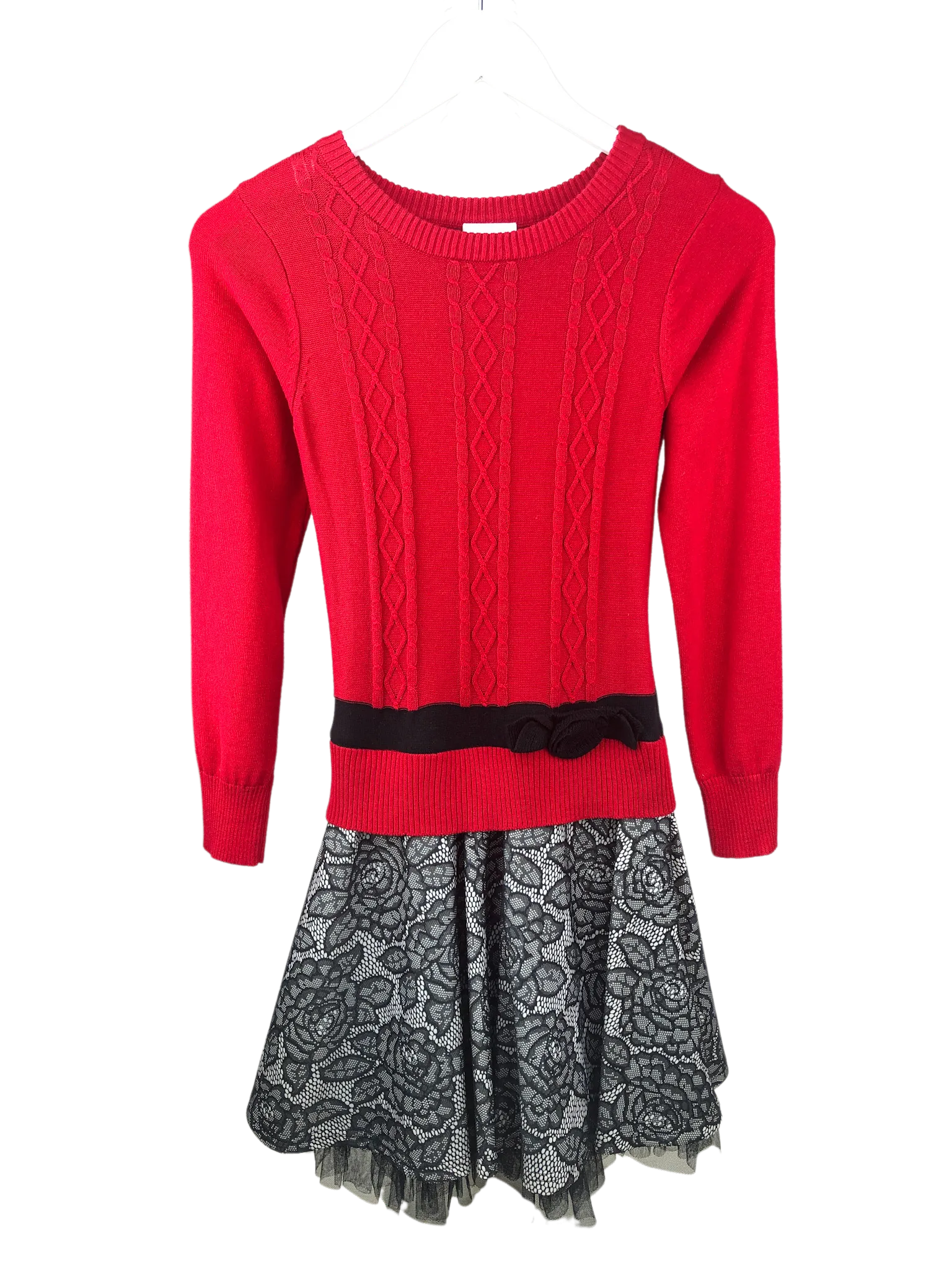 Iris & Ivy, Girls' Sweater/Lace Dress, Red/Black, Size 12