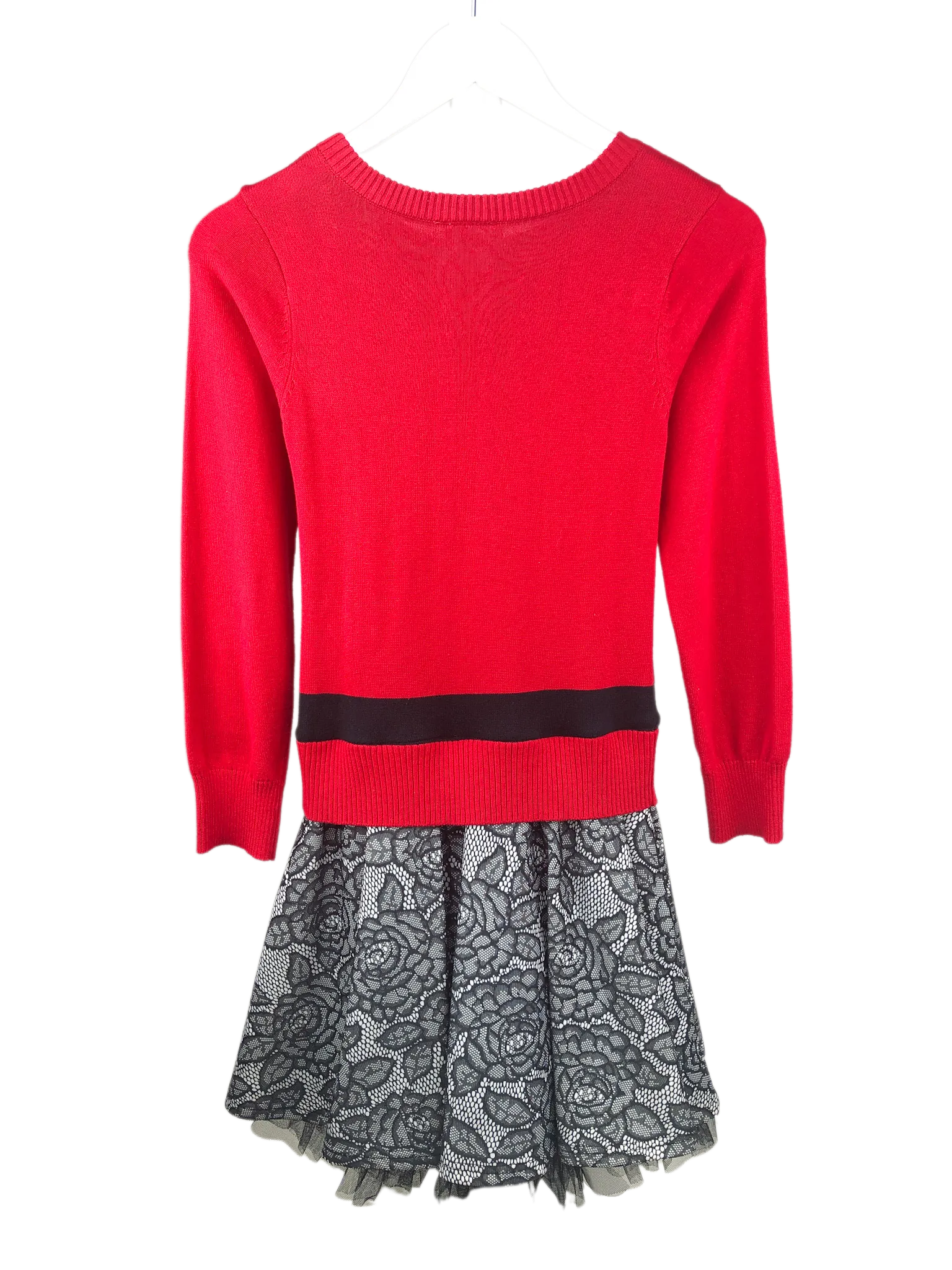 Iris & Ivy, Girls' Sweater/Lace Dress, Red/Black, Size 12