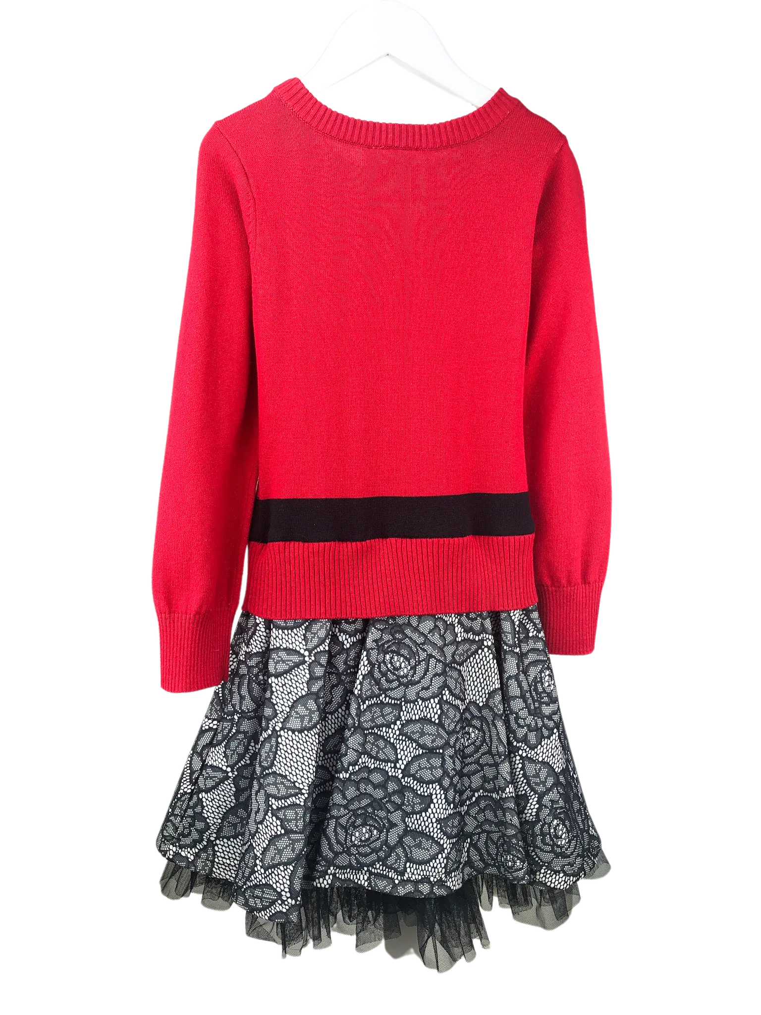 Iris & Ivy, Girls' Sweater/Lace Dress, Red/Black, Size 7