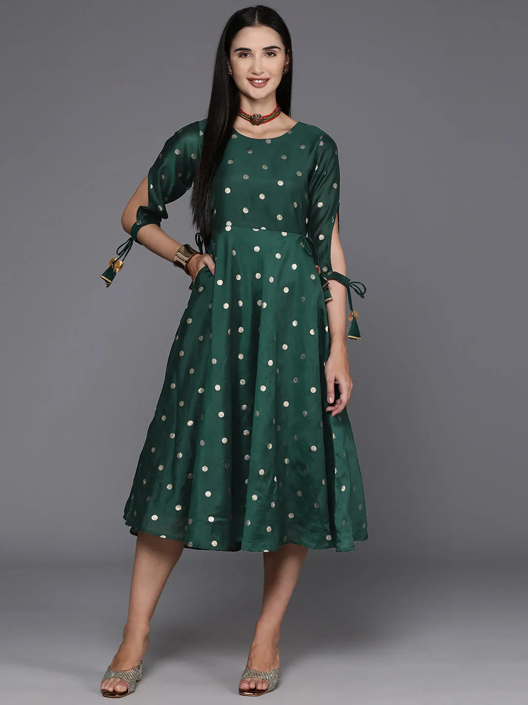 Jashvi Polka Dot Print A-Line Midi Dress