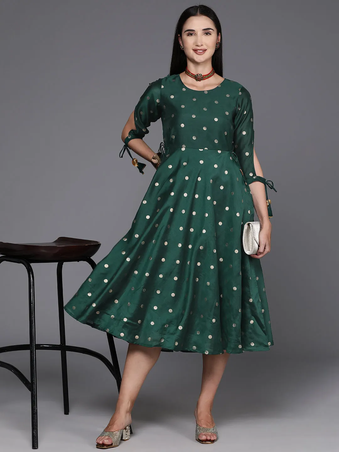 Jashvi Polka Dot Print A-Line Midi Dress