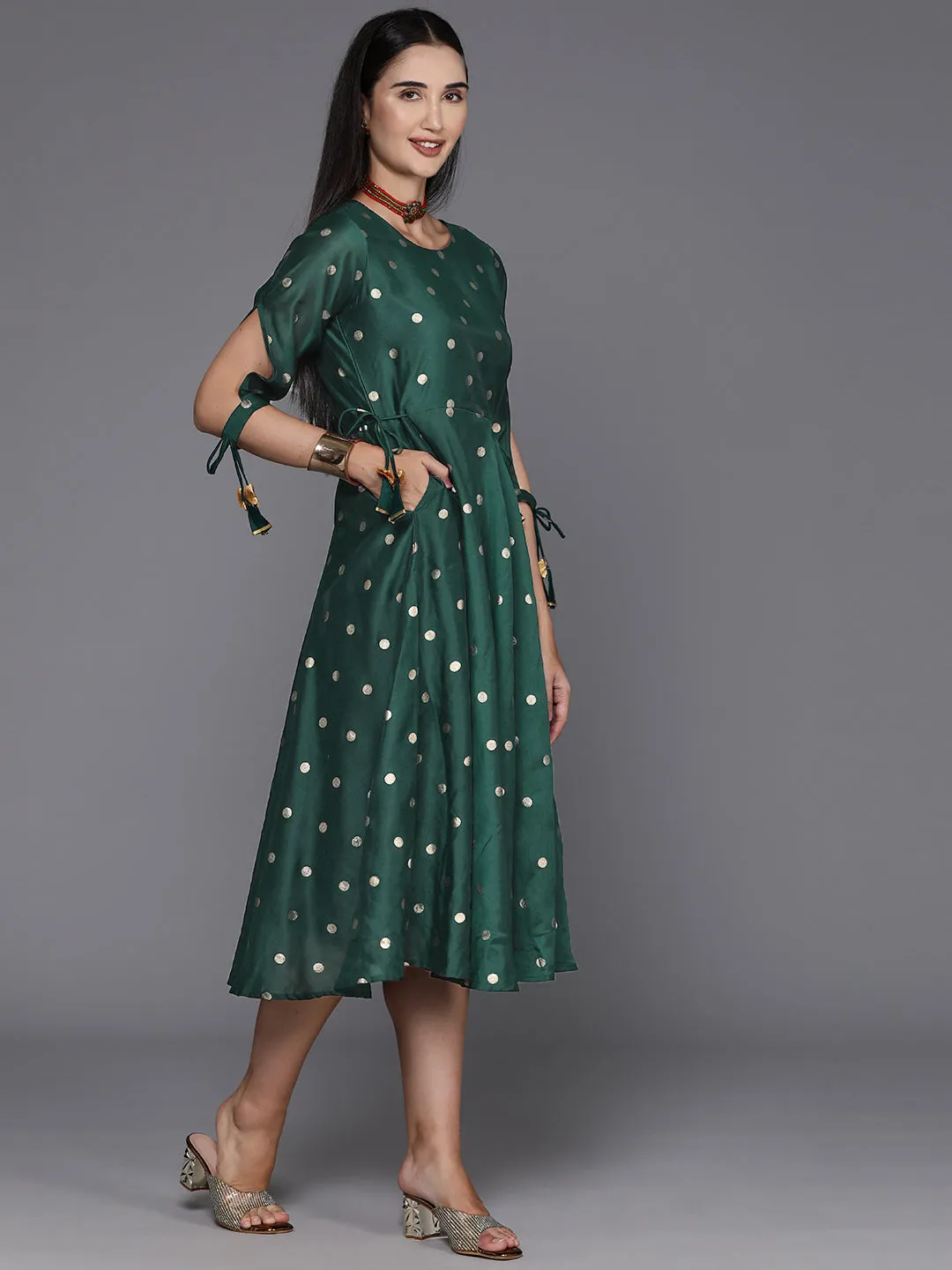 Jashvi Polka Dot Print A-Line Midi Dress