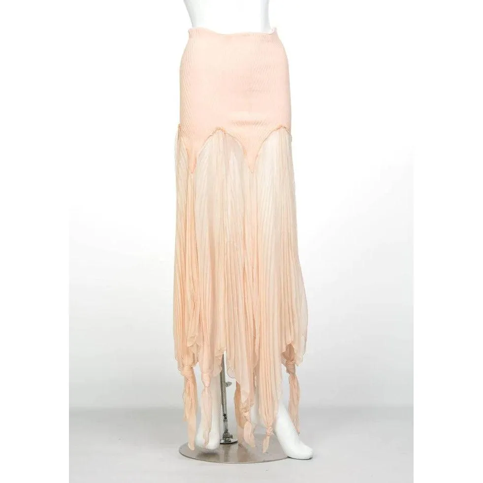 Jean Paul Gaultier Blush Crinkle Silk Chiffon Rib Knit Yoke Skirt | S