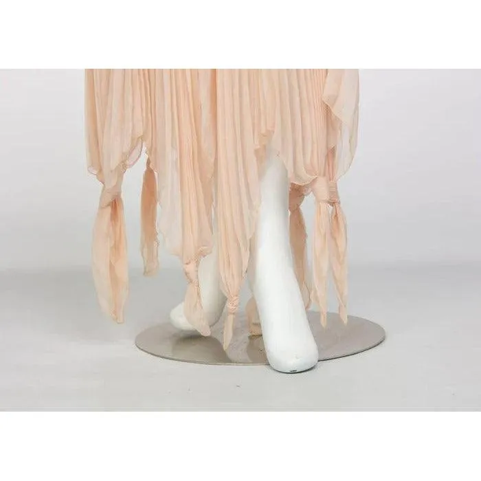 Jean Paul Gaultier Blush Crinkle Silk Chiffon Rib Knit Yoke Skirt | S