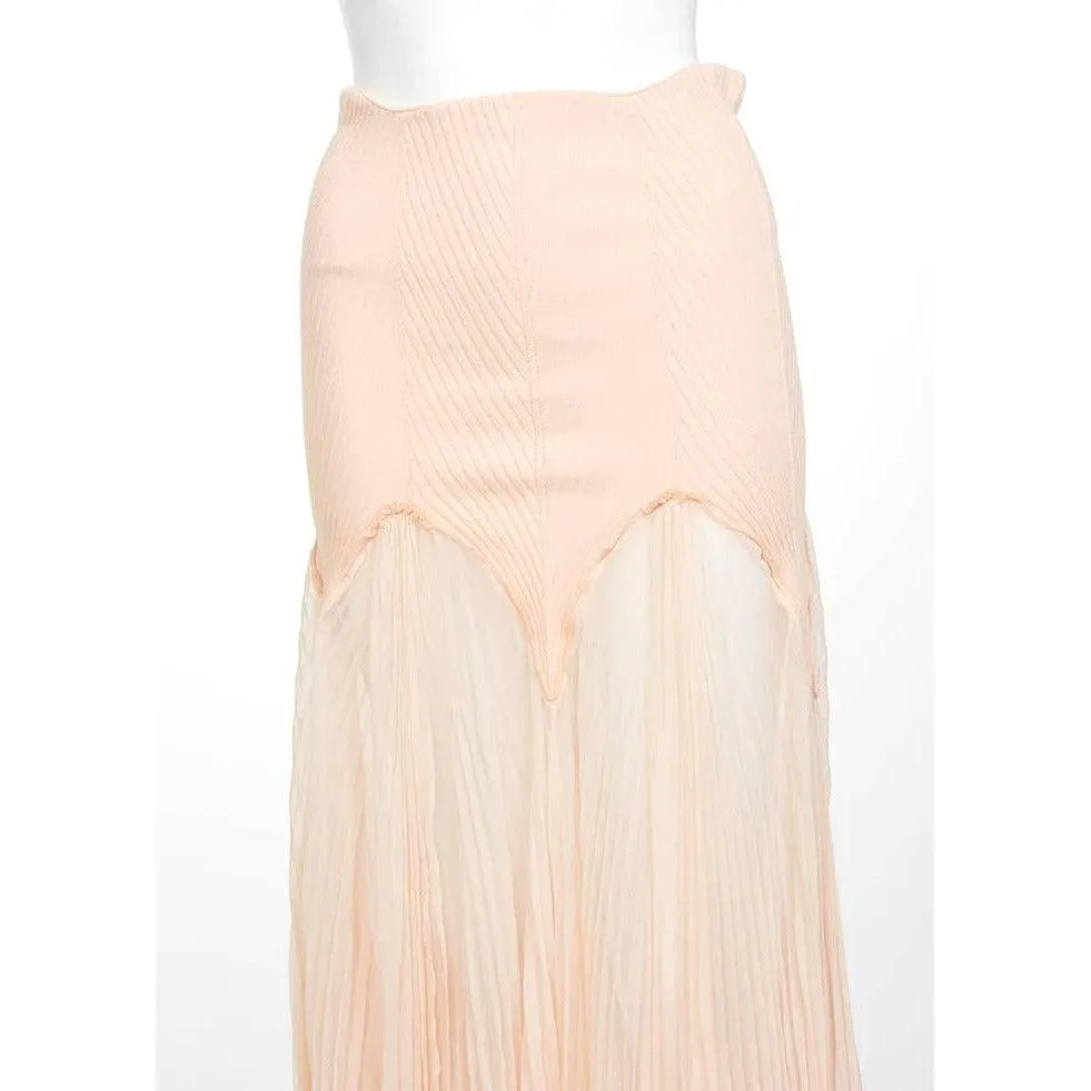 Jean Paul Gaultier Blush Crinkle Silk Chiffon Rib Knit Yoke Skirt | S