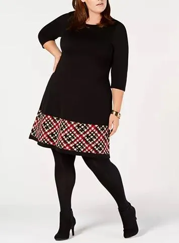 Jessica Howard Plus Size Printed-Hem Sweater Dress, Petite Medium