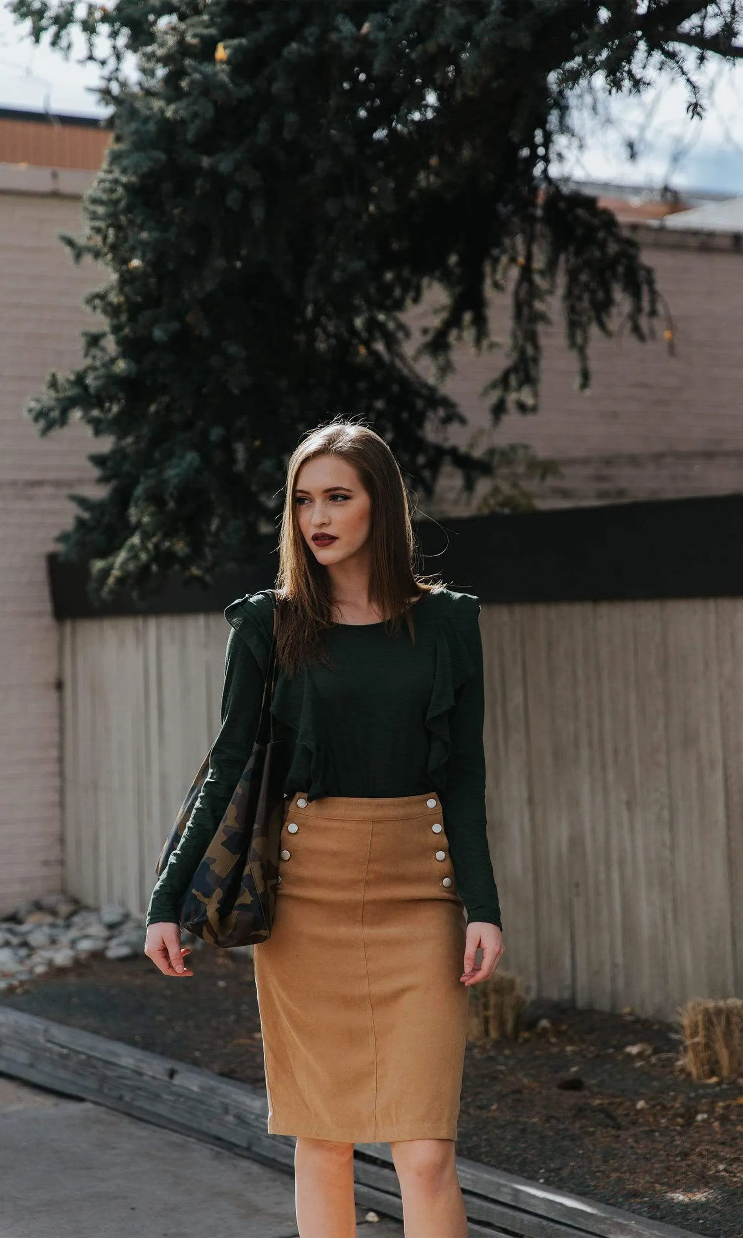 J.O.A. Faux Suede Skirt with Buttons