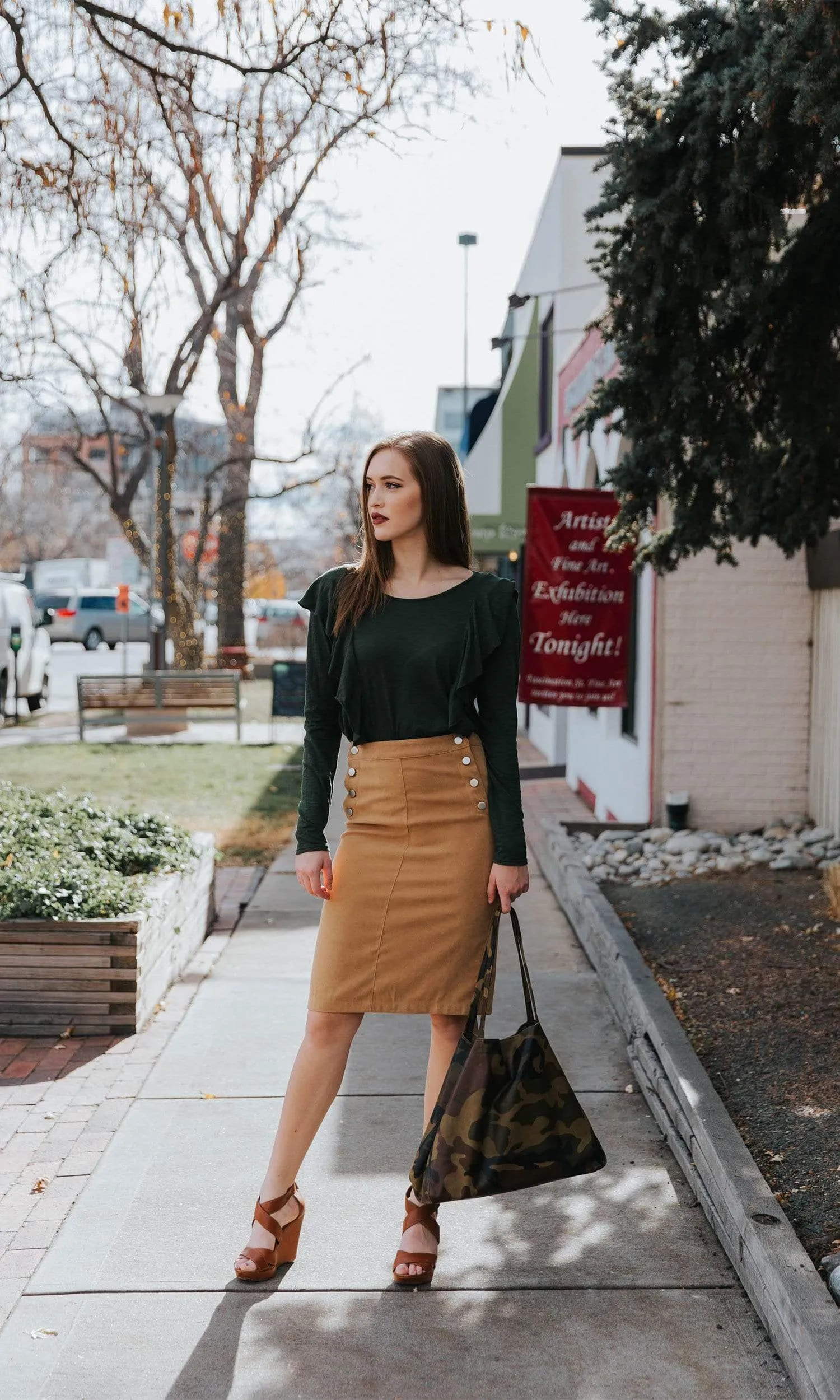 J.O.A. Faux Suede Skirt with Buttons