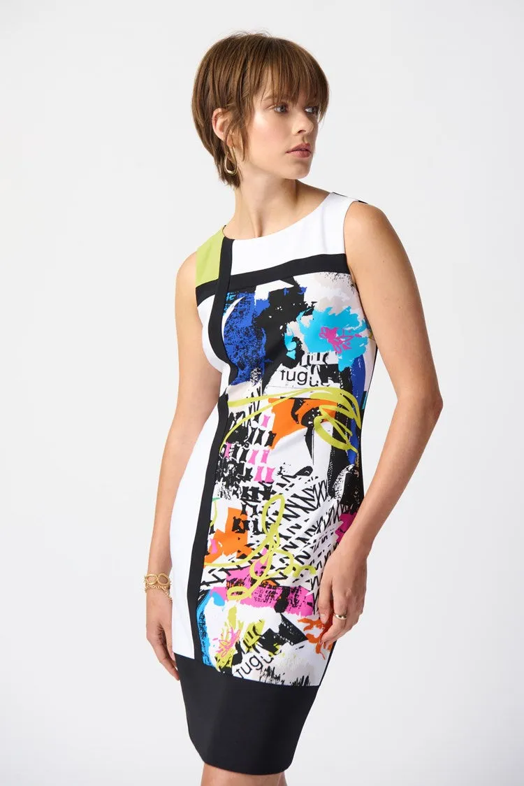 Joseph Ribkoff Abstract Print Silky Knit Sheath Dress 241296-2539 Vanilla Multi