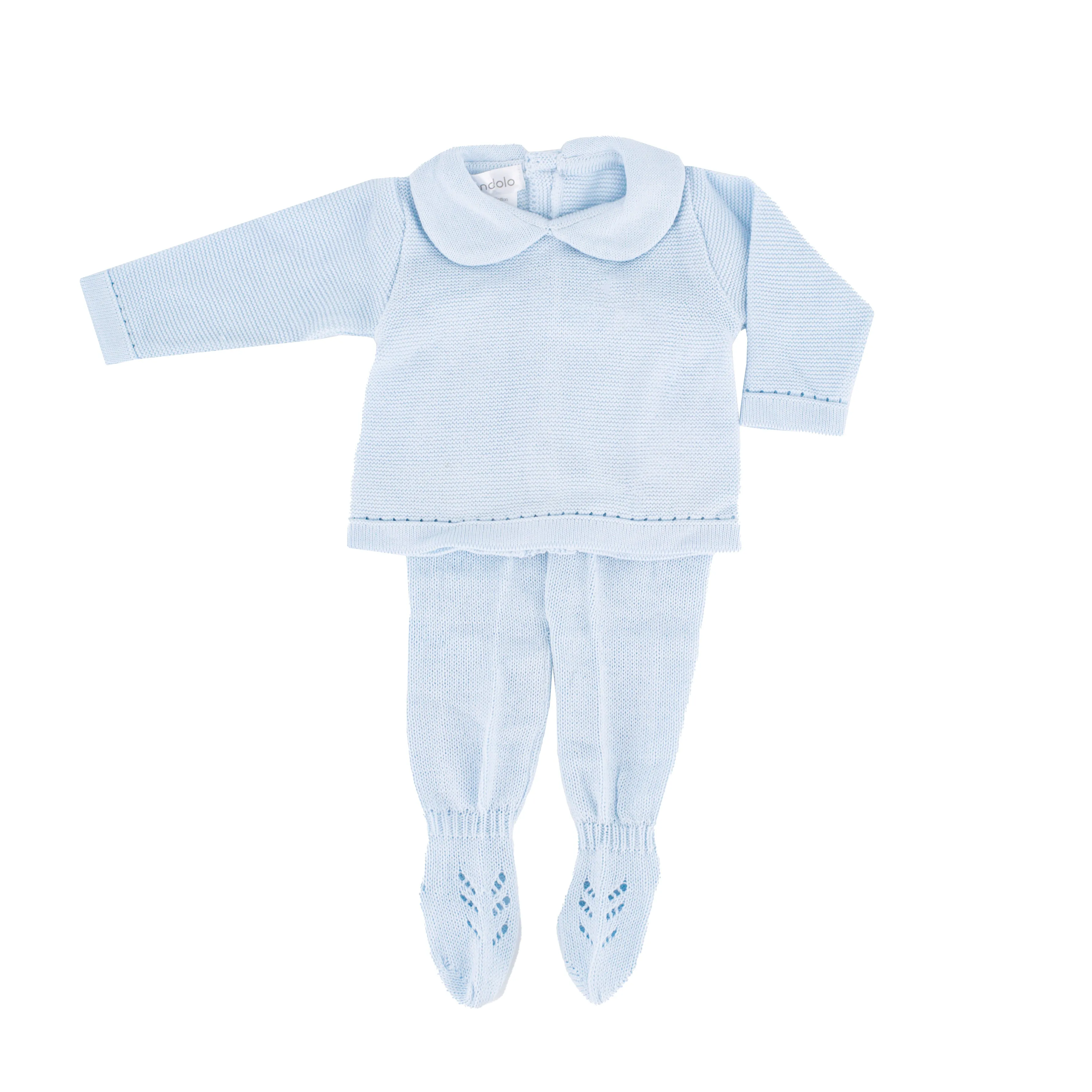 Knit Baby Boy Sweater & Stockings Set - Light Blue