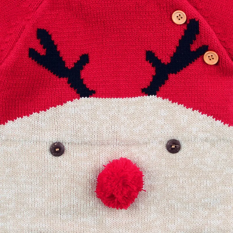 Knitted Cartoon Deer Romper – Boys & Girls Christmas Sweater