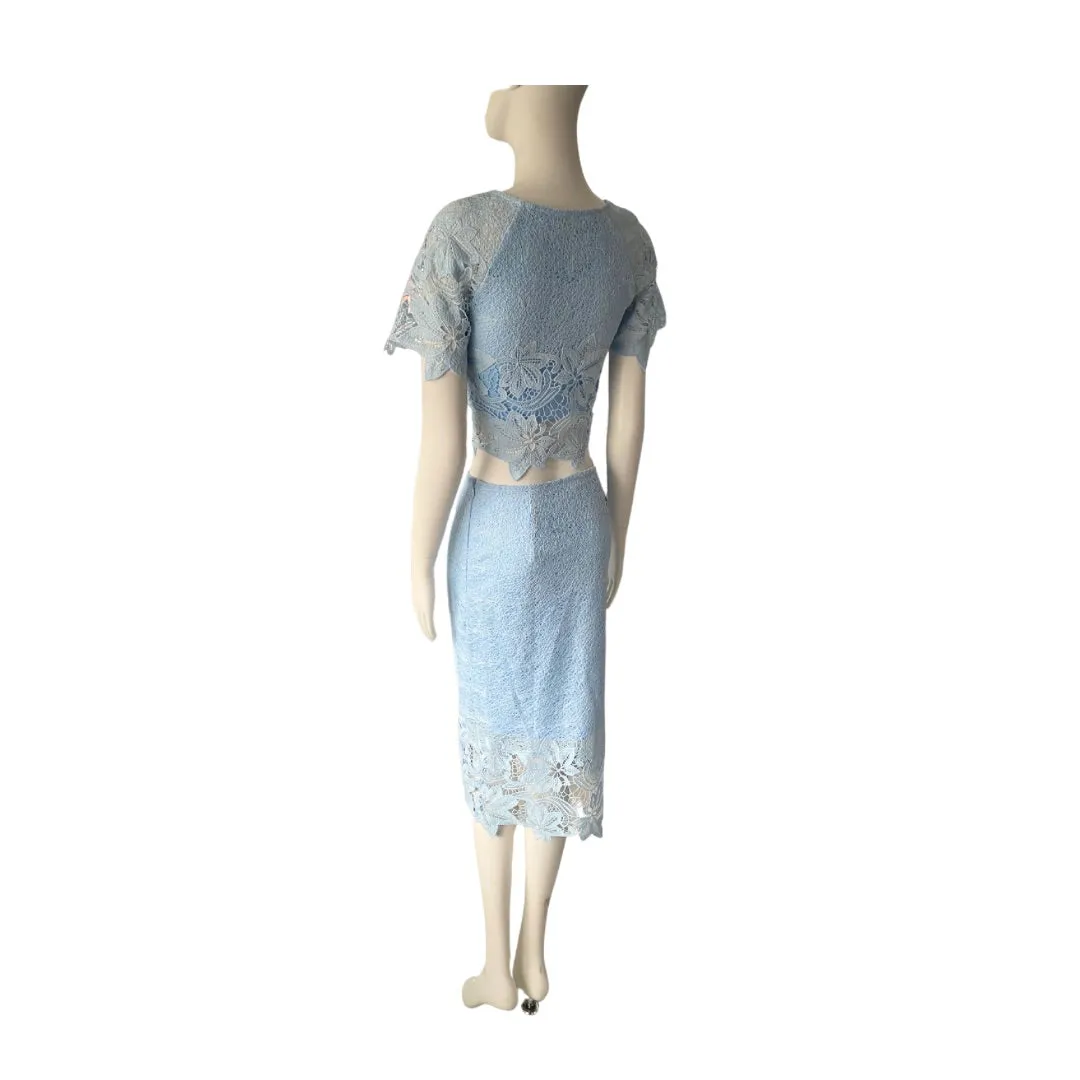 Lace Appliqué Pencil Skirt Blue