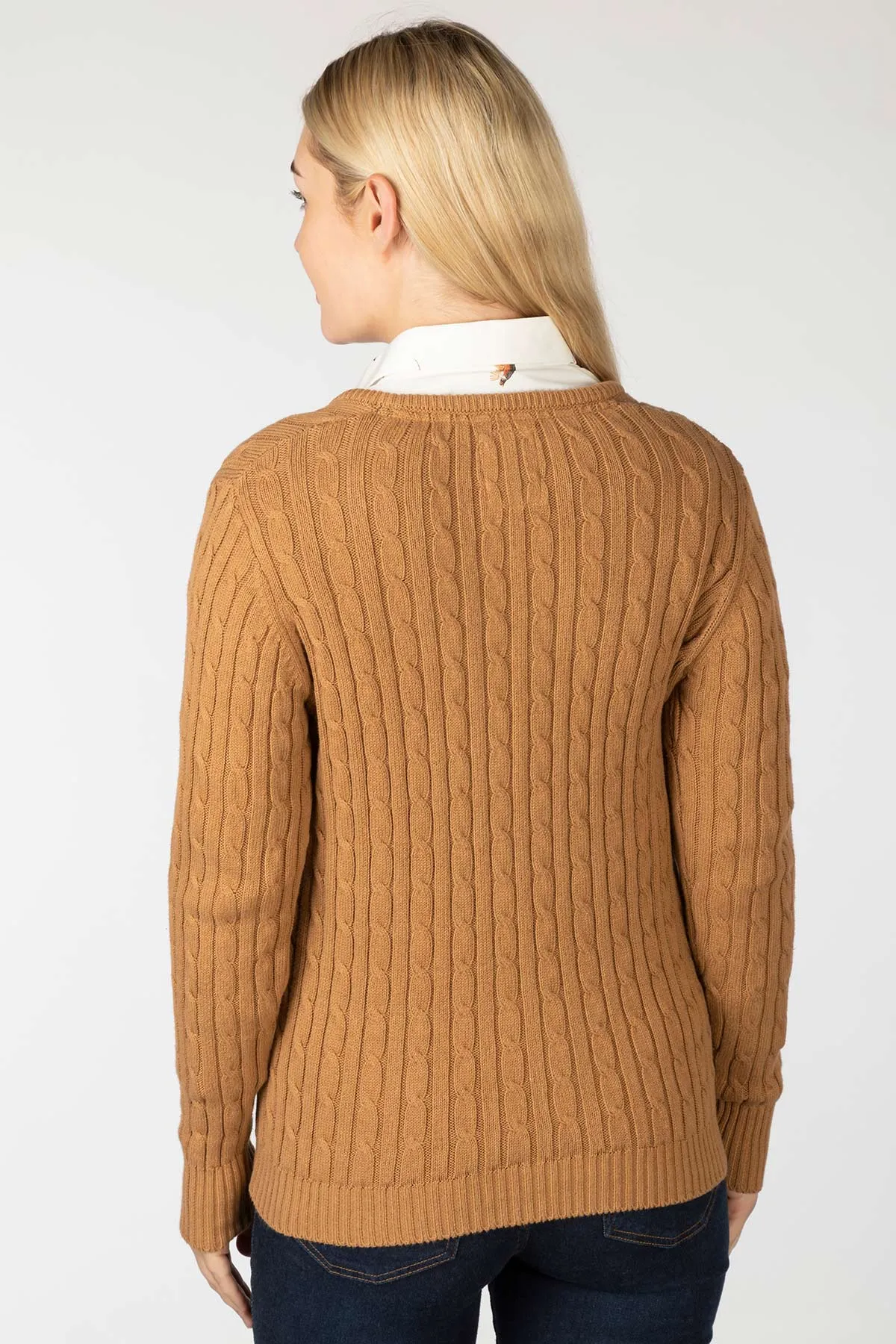 Ladies V Neck Cable Knit Jumper - Emma