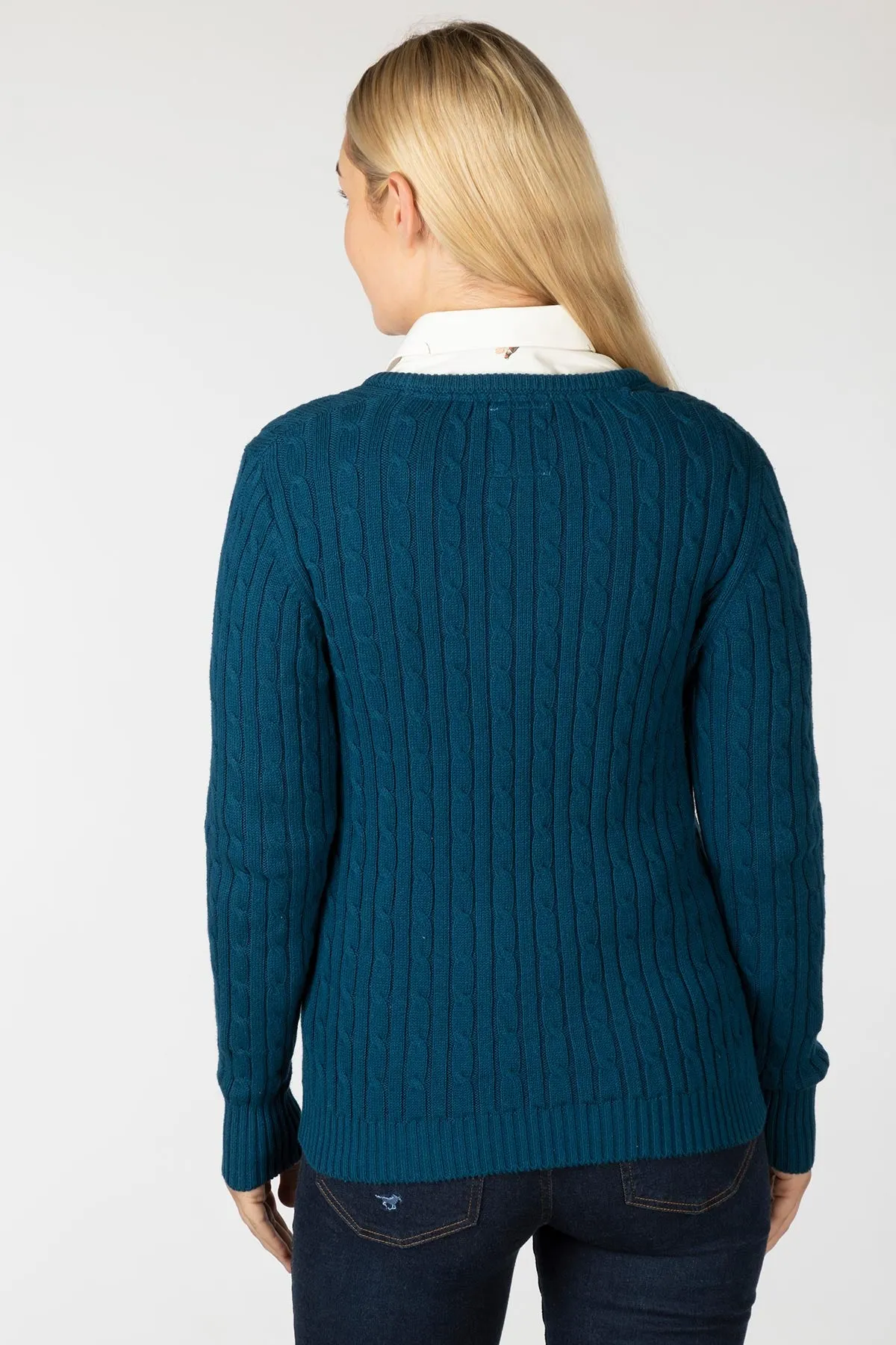 Ladies V Neck Cable Knit Jumper - Emma