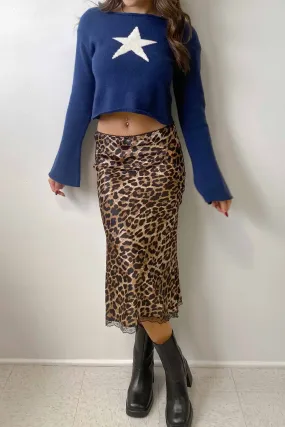 Leopard Print Satin Midi Skirt